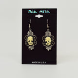 Gothic Lolita Skull Cameo Dangle Earrings Ivory on Black #1014I