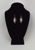 Gothic Lolita Skull Cameo Dangle Earrings Pink on Black #1014P