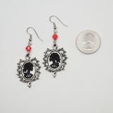 Gothic Lolita Skull Cameo Black on White Wrapped in Thorns Dangle Earrings #1015BW