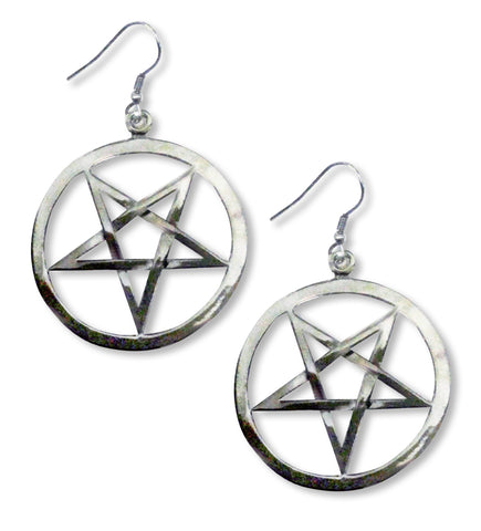 Gothic Inverted Pentacle Silver Pewter Medieval Renaissance Earrings #1019