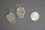 Sugar Skull Pewter Earrings with Red Austrian Crystal Stones #1023R