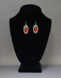 Blood Red Cabochon Set in Silver Frame Dangle Earrings #1024R