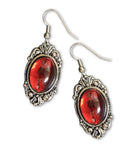 Blood Red Cabochon Set in Silver Frame Dangle Earrings #1024R