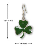 Irish Shamrock Dangle Earrings Green Enamel on Silver Finish Pewter #1037