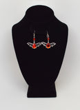 Black Bat Wings with Blood Red Stone Pewter Dangle Earrings #1039