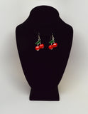Retro Red Cherries Classic Pewter Earrings #1043