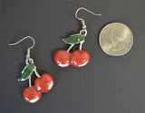 Retro Red Cherries Classic Pewter Earrings #1043