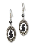 Black Cat Cameo Dangle Earrings with Black Bead #1047
