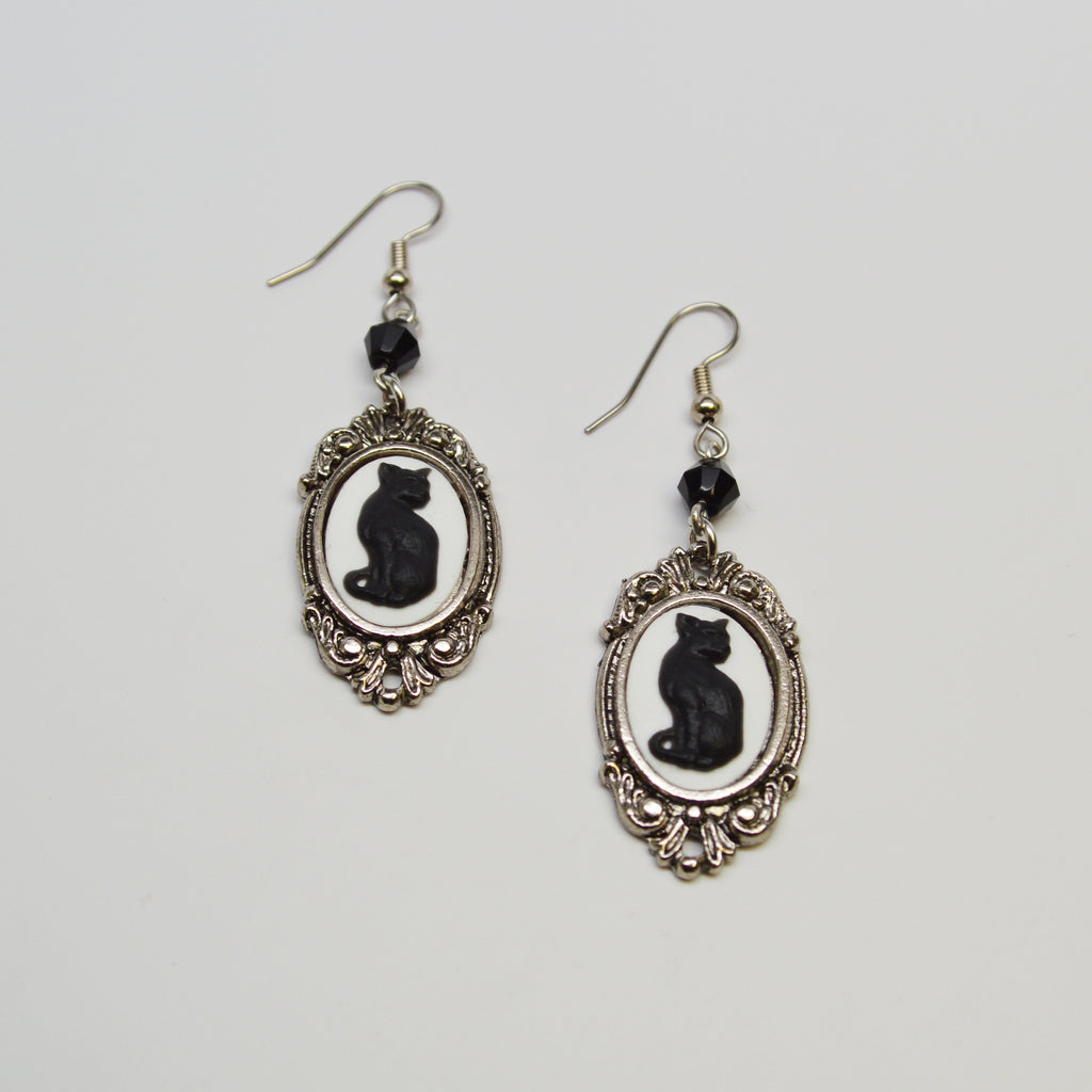 Gothic Lolita Skull Cameo Ivory on Black Dangle Earrings