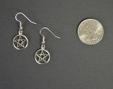 Pentacle Pentagram Silver Dangle Earrings #505