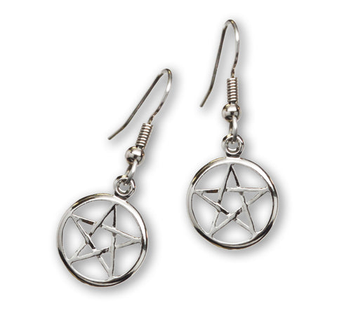 Pentacle Pentagram Silver Dangle Earrings #505