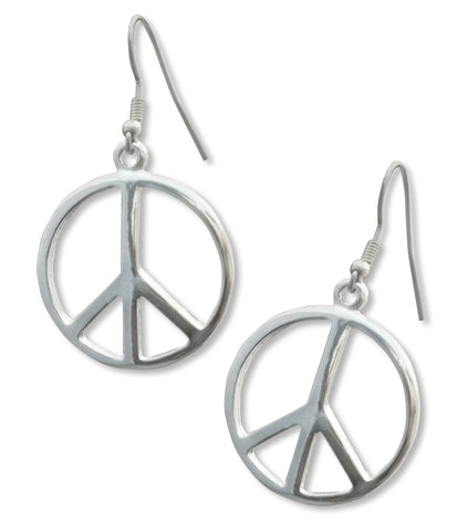 Peace Sign Earrings Polished Silver Pewter in a Medium Size #720