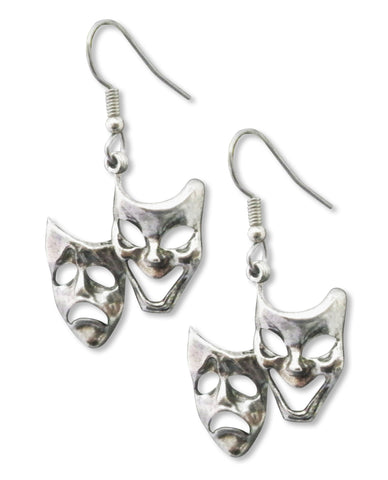 Comedy Tragedy Masks Silver Pewter Earrings #782