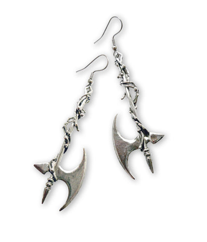 Gothic Vine Wrapped Executioner's Axe Medieval Renaissance Earrings #803