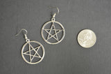 Gothic Pentacle Silver Medieval Renaissance Dangle Earrings #809