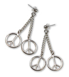 Peace Sign Dangle Earrings on Chains Silver Finish #832