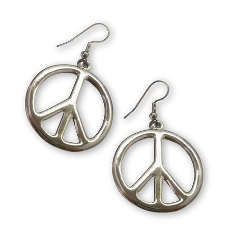 Peace Sign Earrings Polished Polished Silver Finish Pewter #835