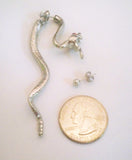 Hissing Snake Post Earrings with Red Crystal Eyes Silver Finish Pewter #852