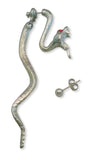 Hissing Snake Post Earrings with Red Crystal Eyes Silver Finish Pewter #852