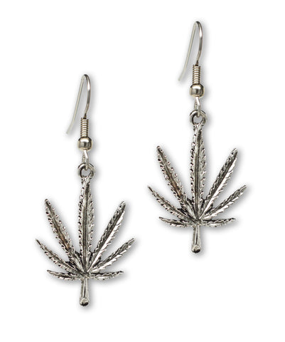 Marijuana Pot Leaf Dangle Earrings Silver Pewter #868