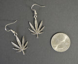 Marijuana Pot Leaf Dangle Earrings Silver Pewter #868