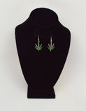 Marijuana Pot Leaf Green Enamel on Silver Pewter Earrings #882