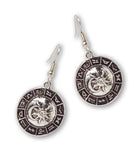 Astrology Wheel with Sun and Moon Silver Dangle Earrings #948