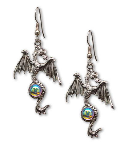 Mystical Gothic Dragon Pewter Earrings Medieval Renaissance Jewelry #955AB