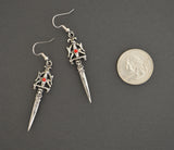 Gothic Skull Dagger Medieval Renaissance Earrings with Red Austrian Crystals #971