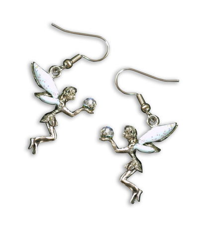 Fairy Holding Crystal Ball with Sparkling Wings Dangle Earrings #989