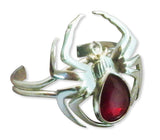 Spider Bracelet Polished Silver Pewter with Red Navette Stone B-3