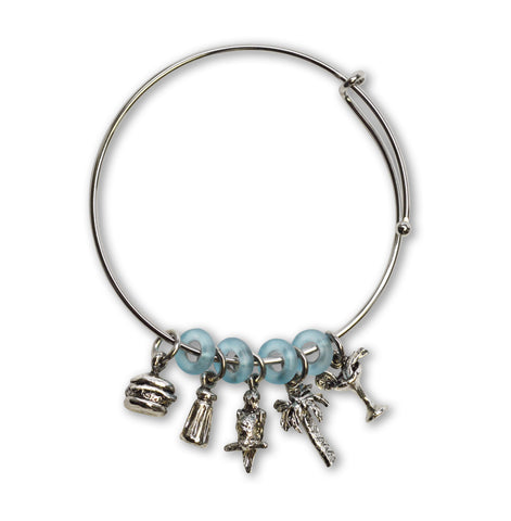 Paradise Parrot Head Wire Bracelet with Five Charms and Blue Beads B-JBBR