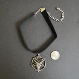 Black Velvet Choker with Baphomet in Silver Pewter CH-546