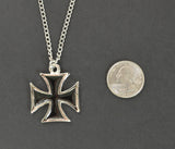 Maltese Cross Surfers Cross Silver and Black Pewter Pendant Necklace NK-1334