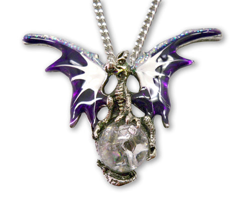 Purple Dragon with Crystal Ball Medieval Renaissance Pendant Necklace NK-136P