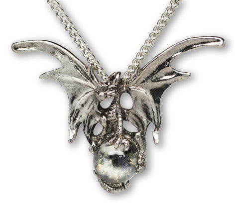 Silver Dragon with Crystal Ball Medieval Renaissance Pendant Necklace NK-136S