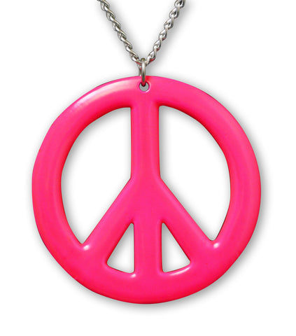 Large Peace Sign Neon Hot Pink Enamel Finish Pewter Pendant Necklace NK-15-P