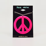Large Peace Sign Neon Hot Pink Enamel Finish Pewter Pendant Necklace NK-15-P