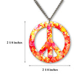 Orange Pink Hippie Tie Dye Peace Sign Enamel on Pewter Pendant Necklace NK-15 TDO