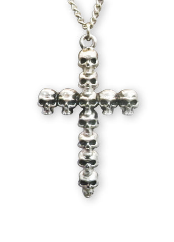 Gothic Multi Skull Cross Silver Finish Pewter Pendant Necklace NK-23
