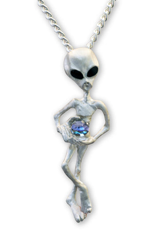 Alien Holding Faceted Crystal Ball Silver Pewter Pendant Necklace NK-247