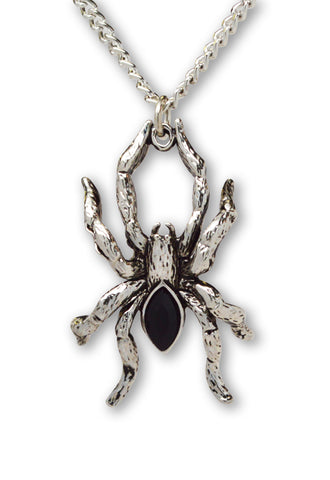 Spider with Black Crystal Pewter Pendant Necklace NK-32