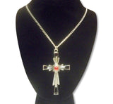 Silver and Black Cross Pendant Necklace with Red Cabochon NK-368