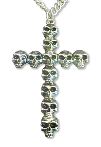 Gothic Multi Skull Cross Extra Large Silver Pendant Necklace NK-388LC