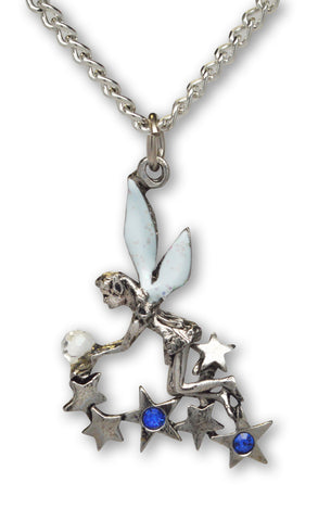 Pixie In Stars Holding Crystal Ball with Sparkle Wings Pendant Necklace NK-390