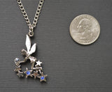 Pixie In Stars Holding Crystal Ball with Sparkle Wings Pendant Necklace NK-390