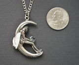 Pixie in Quarter Moon Holding Clear Crystal Ball Pendant Necklace NK-391