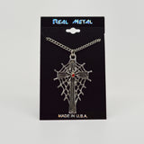 Spider on Cross with Web and Red Austrian Crystal Pendant Necklace NK-448