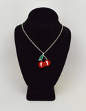 Retro Red Cherries and Green Leaf Pewter Pendant Necklace NK-450