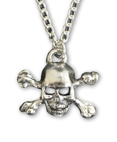 Skull and Crossbones Silver Finish Pewter Pendant Necklace NK-453